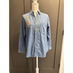 Common Sense Womens Giraffe Shirt/Jacket w/Embroidered Giraffe Patches Size S